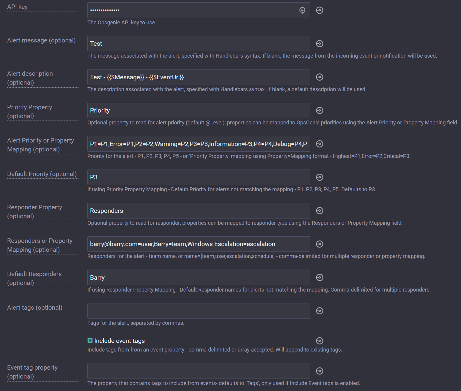 Configured Seq.App.OpsGenie instance