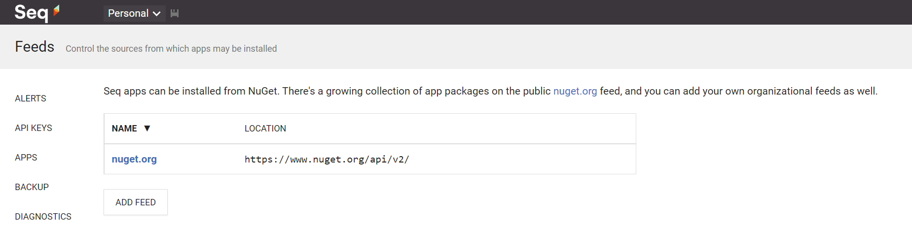 Seq Windows Nuget v2 API default